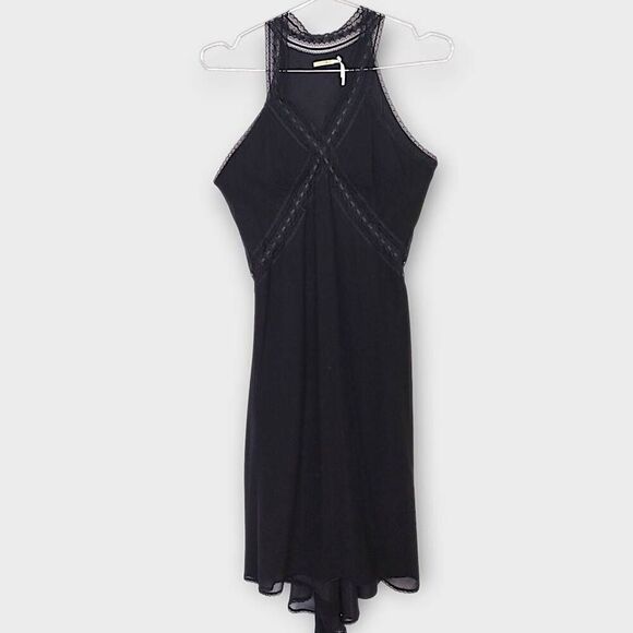 Max Studio Womens Dress Sz‎ XS Black Silk Cocktail Asymmetric Hem Midi Glamcore - Picture 1 of 14